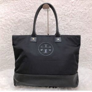 Tory Burch Ella Patent Nylon Tote Black Large Nylon/synthetic